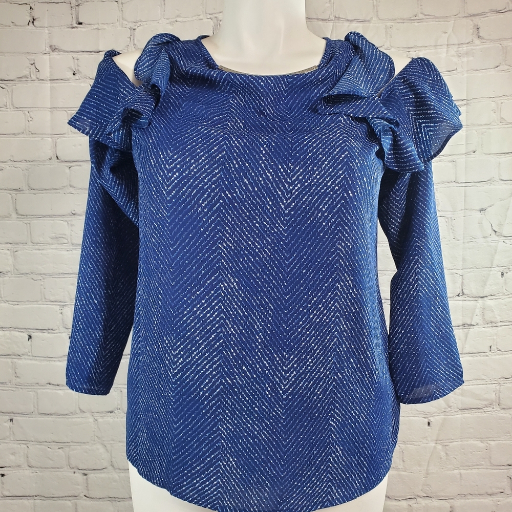 Stylish Blue Ruffle Sleeve Top